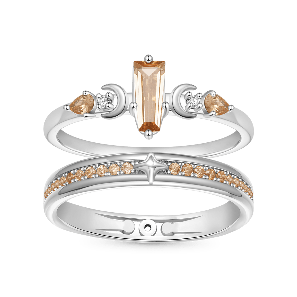 Gnoce Trapezoidal-cut Citrine with Channeled Pave Women's Ring_2