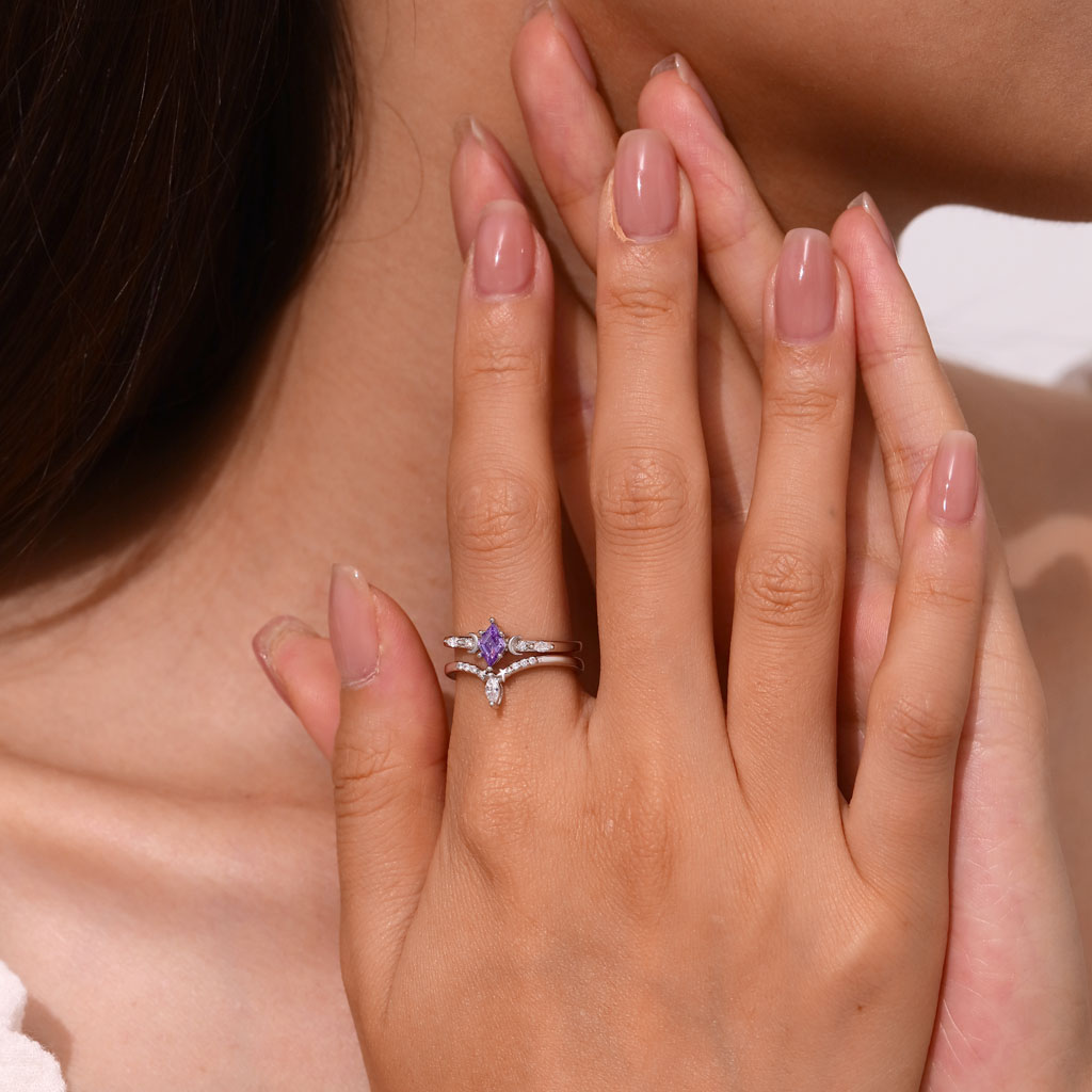 Gnoce Purple Diamond-cut Star Moon Stackable Rings_4