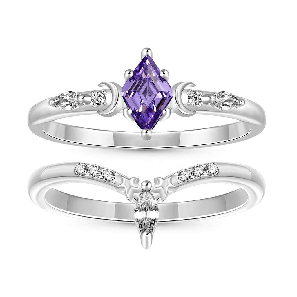 Gnoce Purple Diamond-cut Star Moon Stackable Rings_1