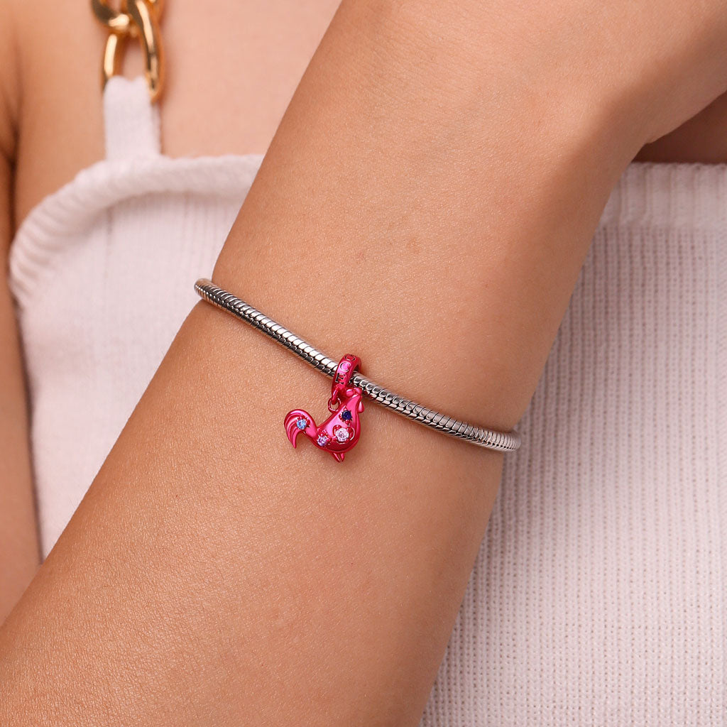 Gnoce Pink Candy Rooster Zodiac Pendant Dangle Charm_6