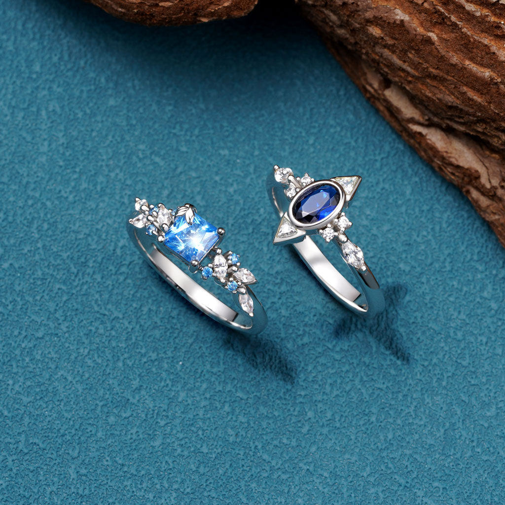 Gnoce Aquamarine Square Chamfer Cut Leafs Rings_3