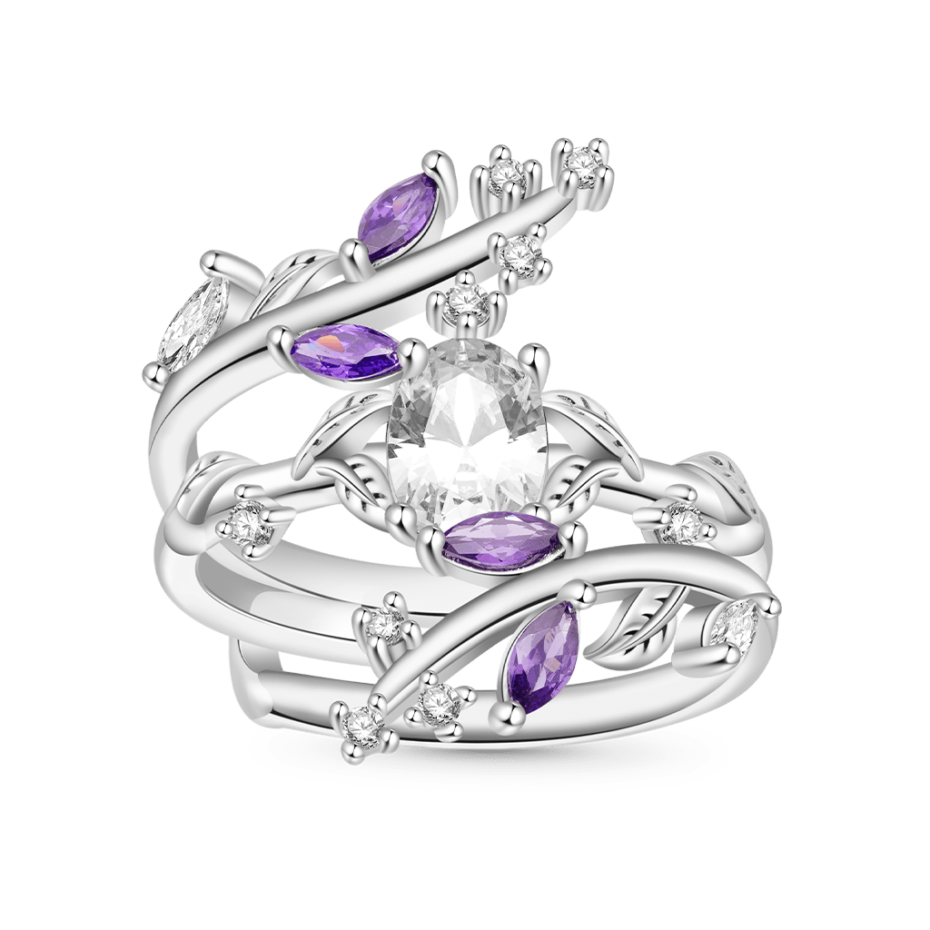 Gnoce Vine Wrap Oval White CZ Stackable Rings_2