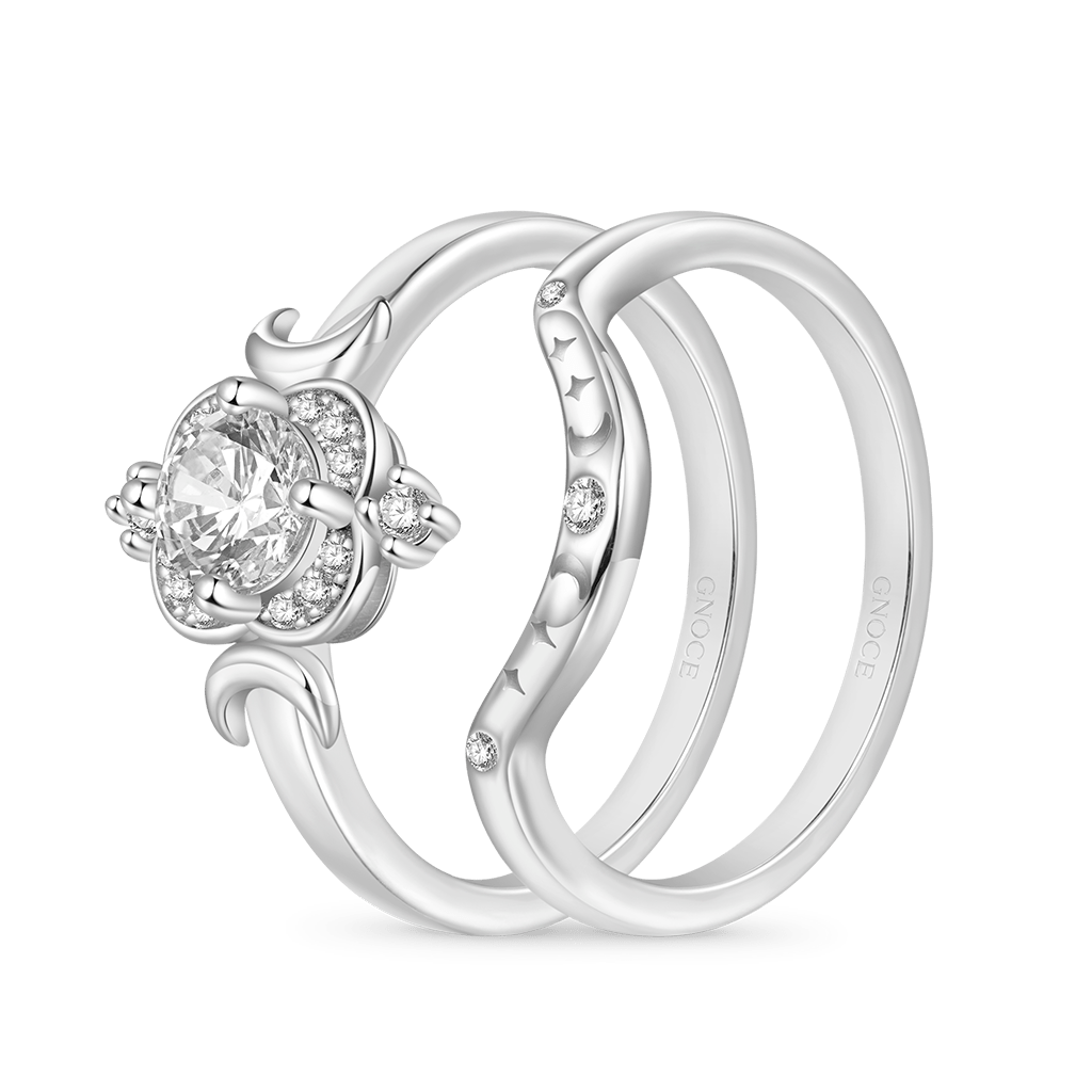 Gnoce Moon and Star White Zircon Stackable Rings_2
