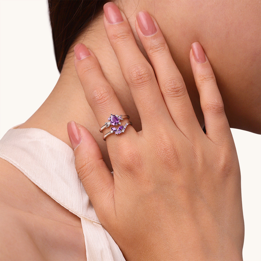 Gnoce Purple Zircon Butterfly Stackable Rings_4