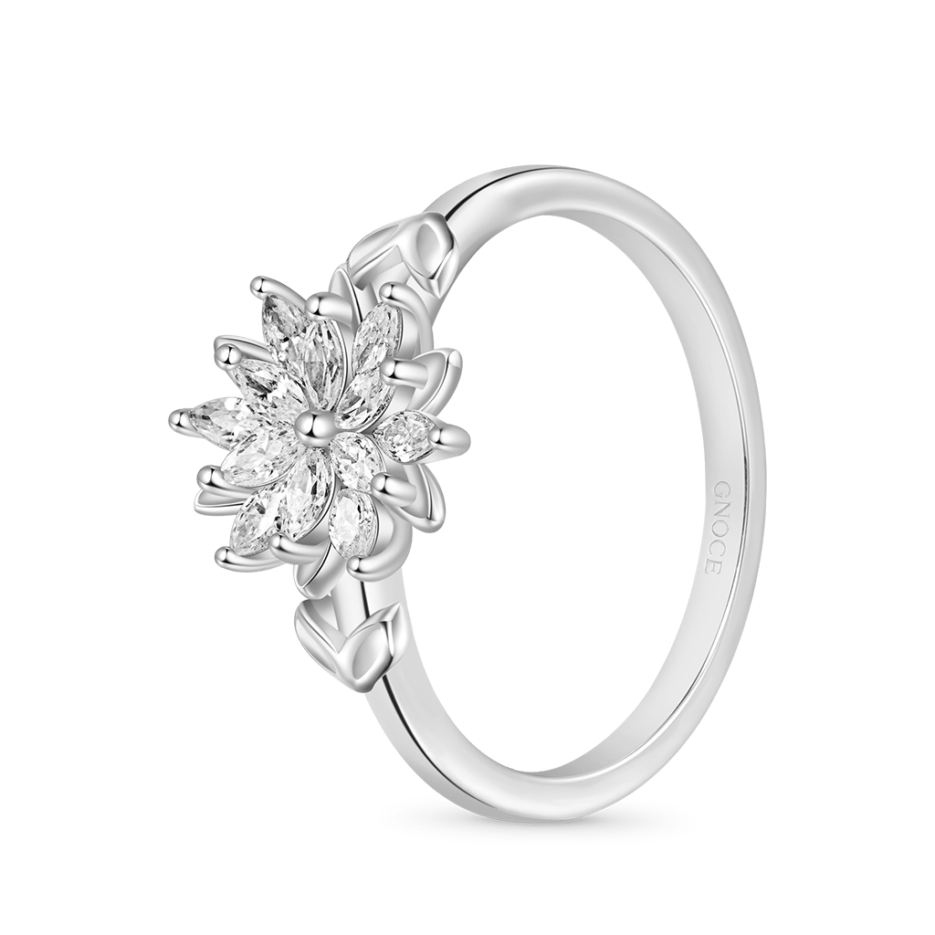 Gnoce Blooming Flower White Zircon Ring_2