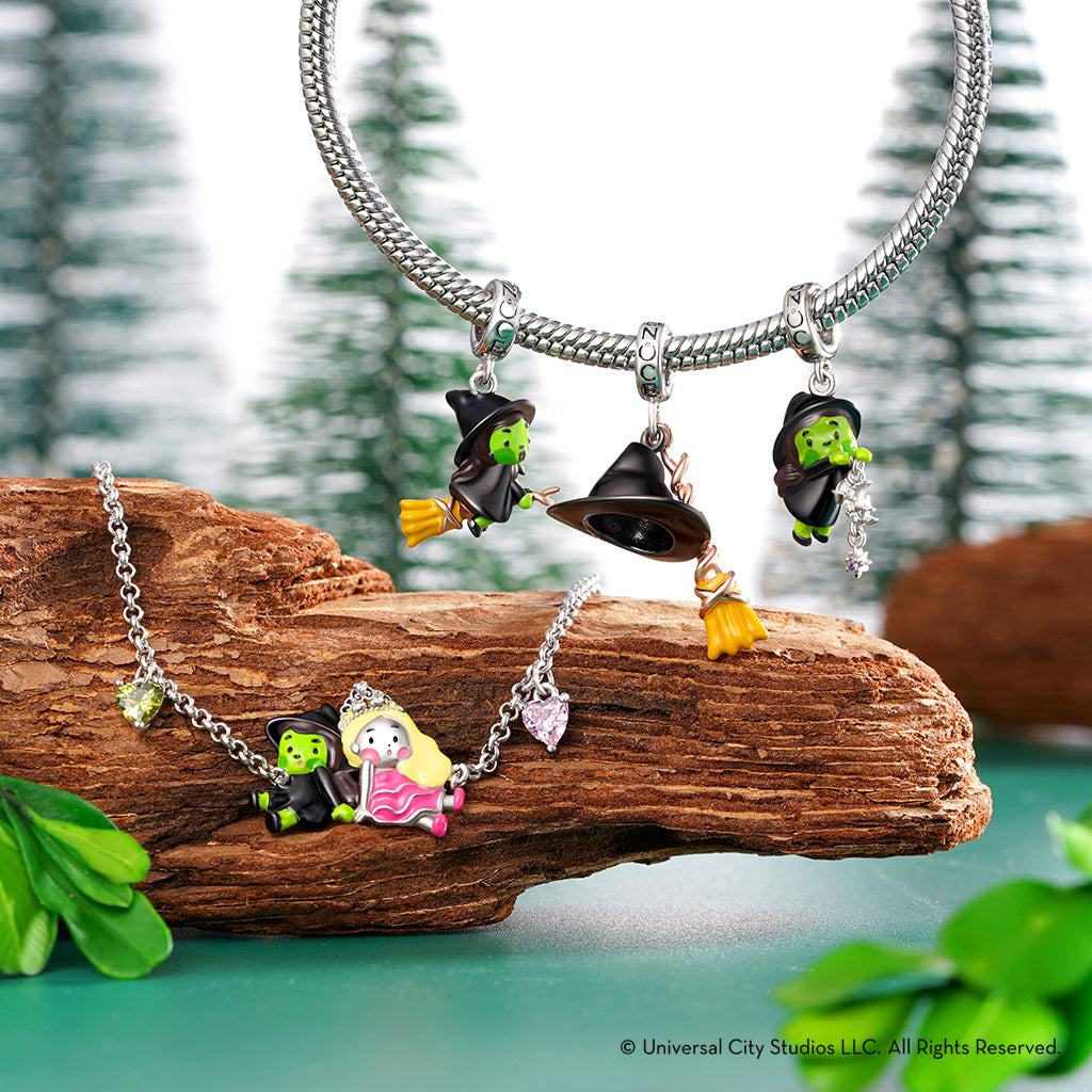 Gnoce Wicked Witch Elphaba's Hat & Broom Pendant Dangle Charm_3