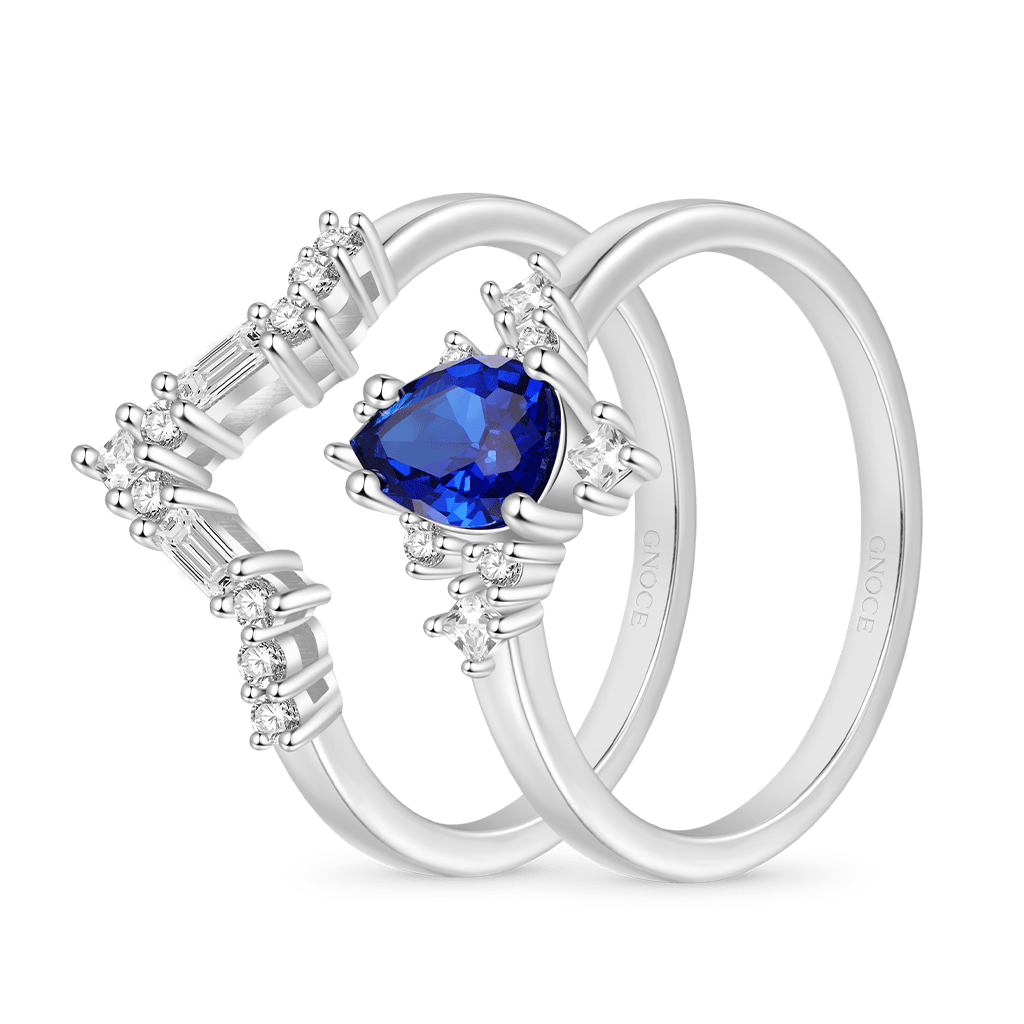 Gnoce Royal Blue Sapphire White Zirconia Stackable Rings_2