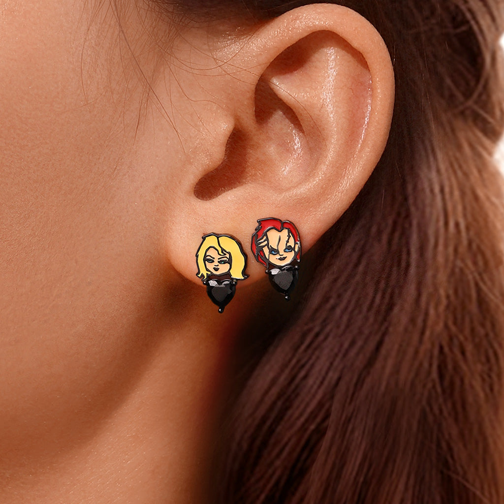 Gnoce Chucky & Tiffany Black Heart Mismatched Stud Earrings_5