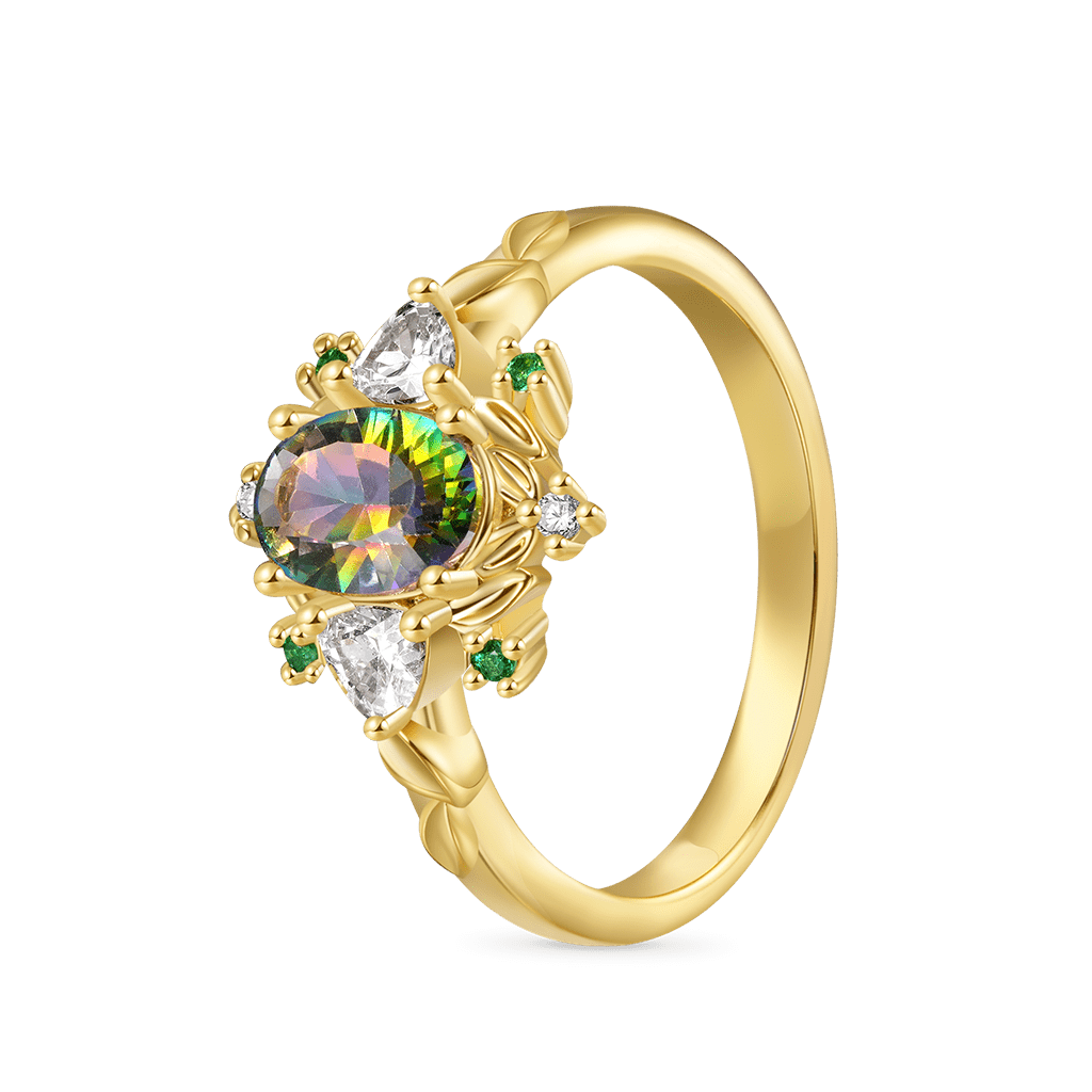 Gnoce Oval-Cut Secret Garden Gold Leaf Teal Diamond Ring_2