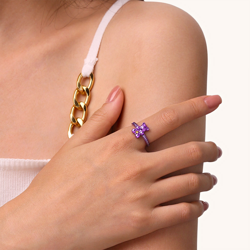 Gnoce Cute Purple Candy Bear Ring_4