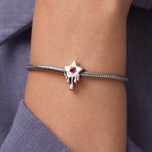 Gnoce Melted Five-pointed Star Engravable Birthstone Charm_5