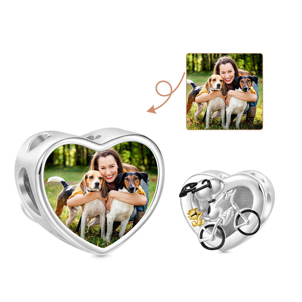 Gnoce Peanuts Woodstock & Snoopy Riding Bike Photo Charm_1