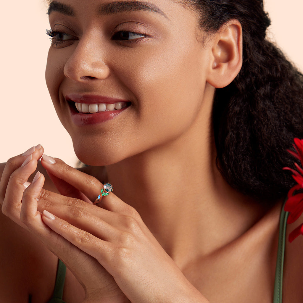 Gnoce Garden Green Moss Agate & Fire Opal Ring_3