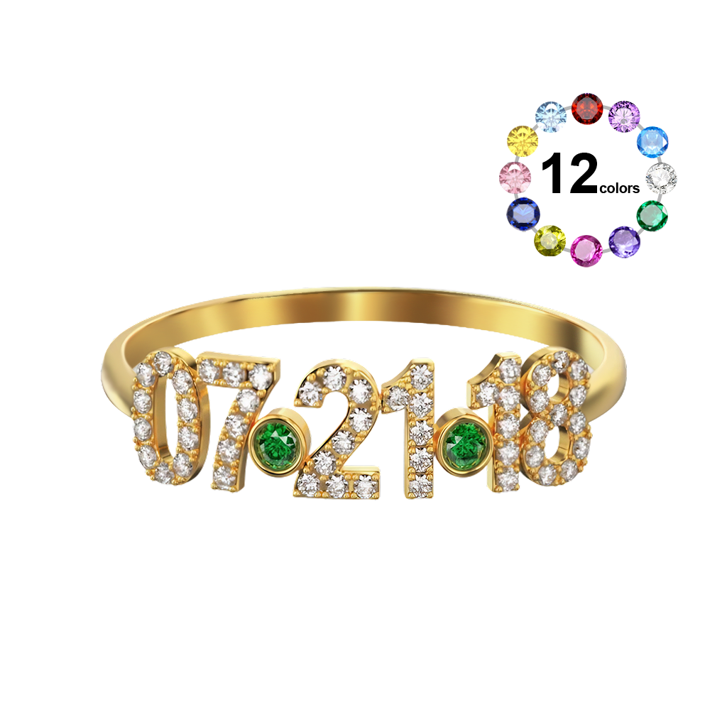 Gnoce Personalized Diamond Date Thin Ring with Birthstone_1