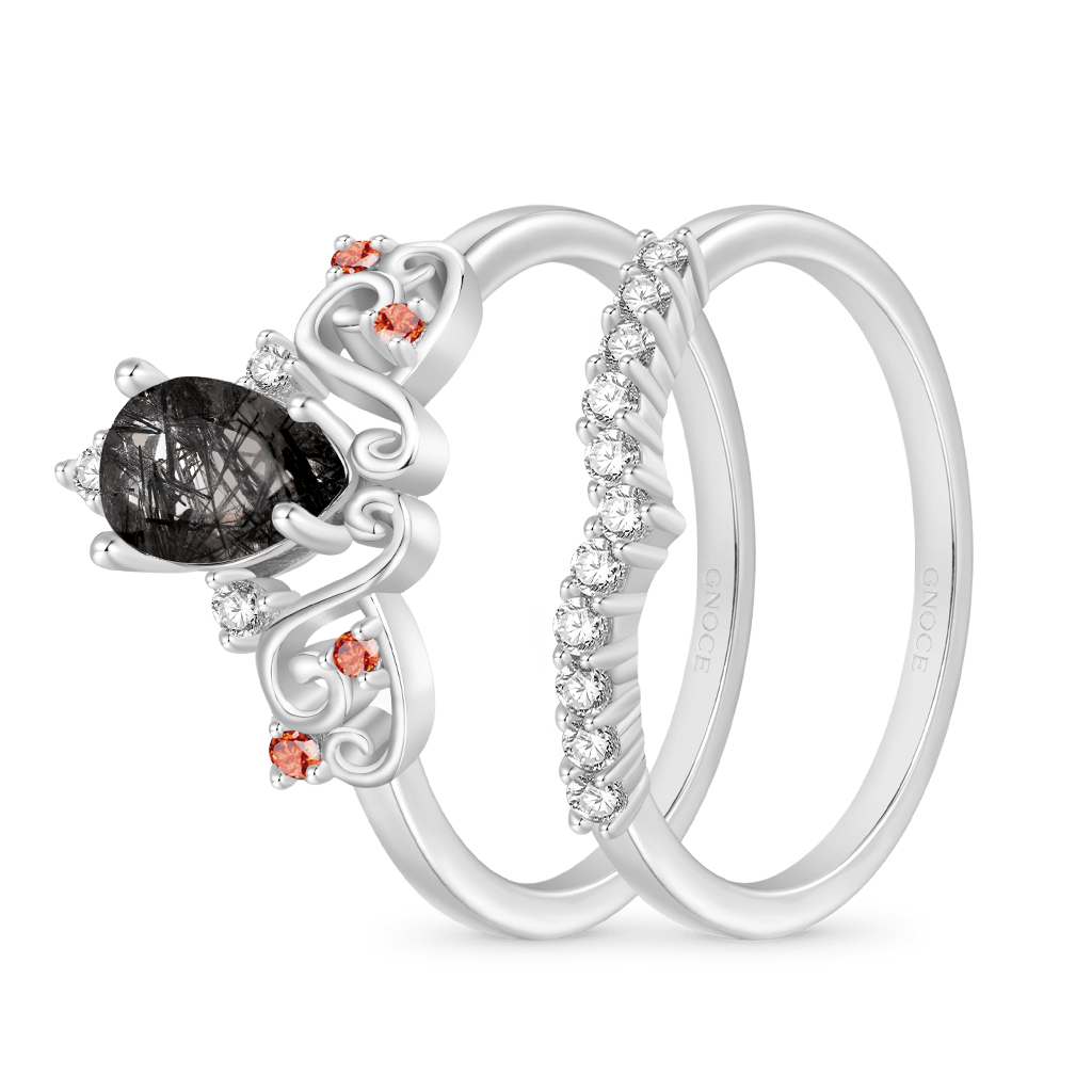 Gnoce Pear Black Rutilated Quartz Stackable Rings_2