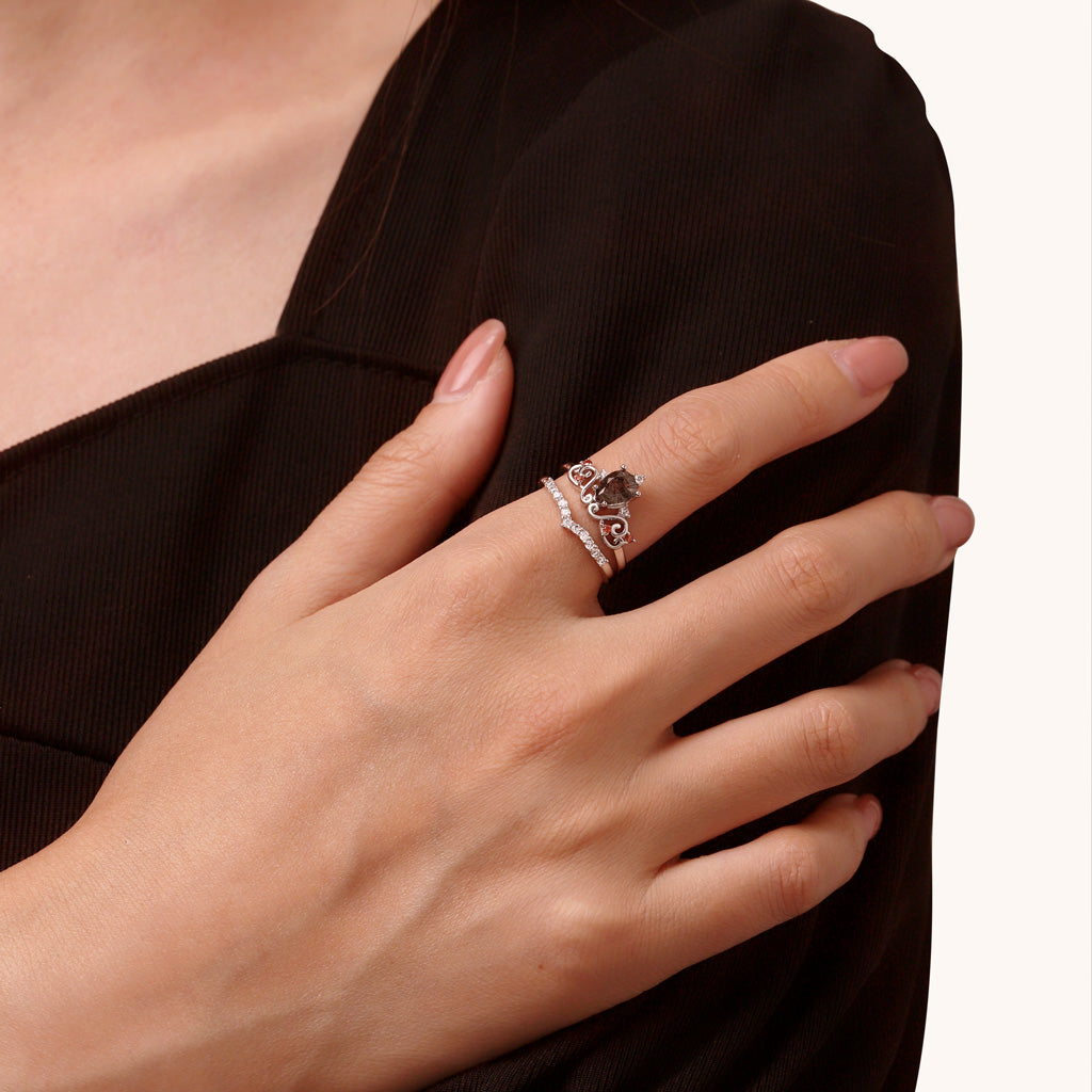 Gnoce Pear Black Rutilated Quartz Stackable Rings_6