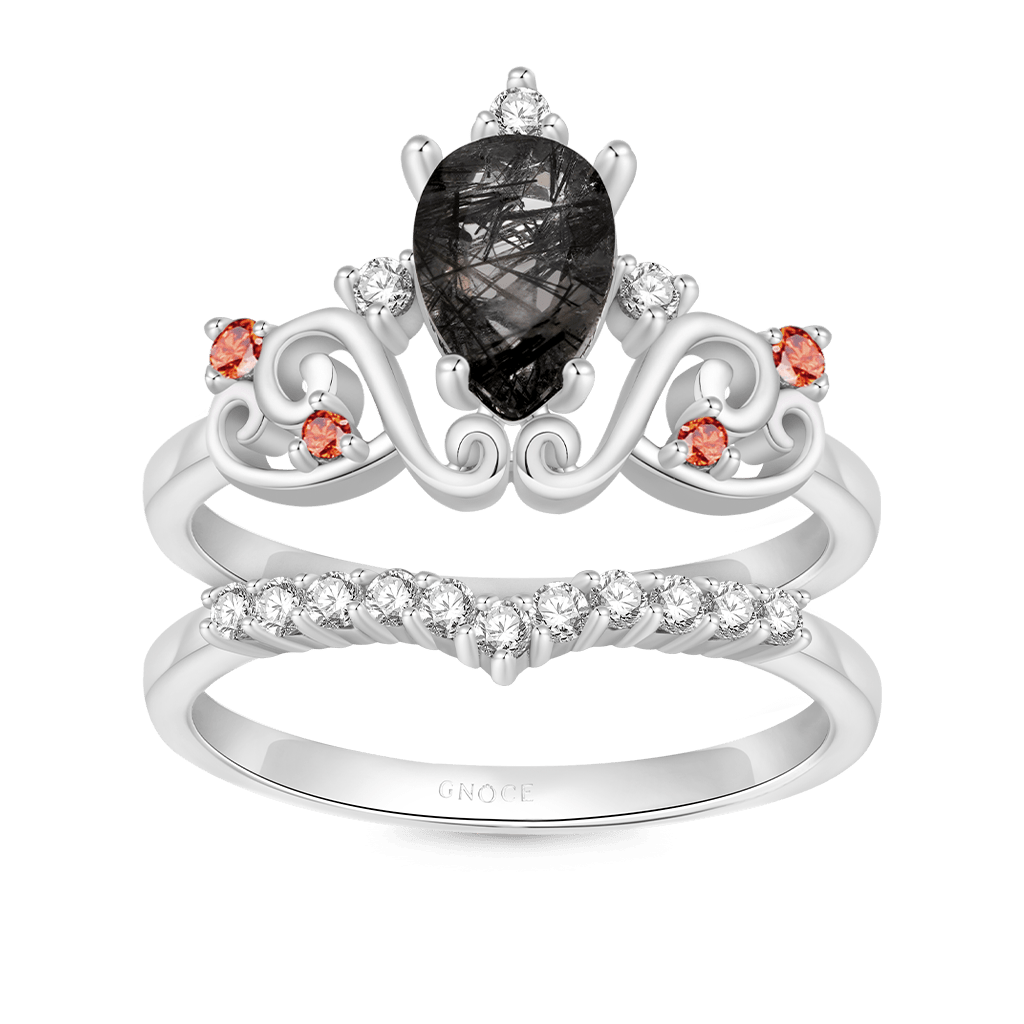 Gnoce Pear Black Rutilated Quartz Stackable Rings_1