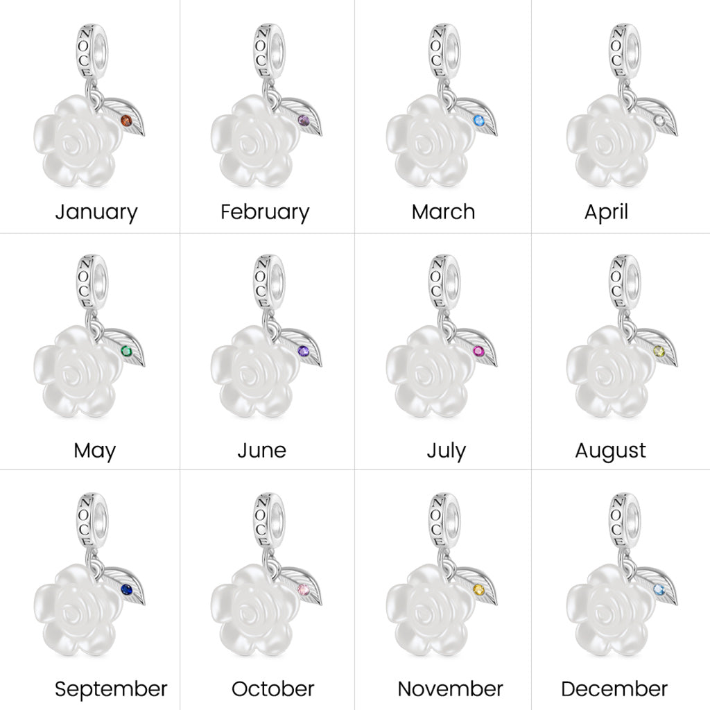 Gnoce Valentine's Day Pearl Rose Birthstone Pendant Dangle Charm_4
