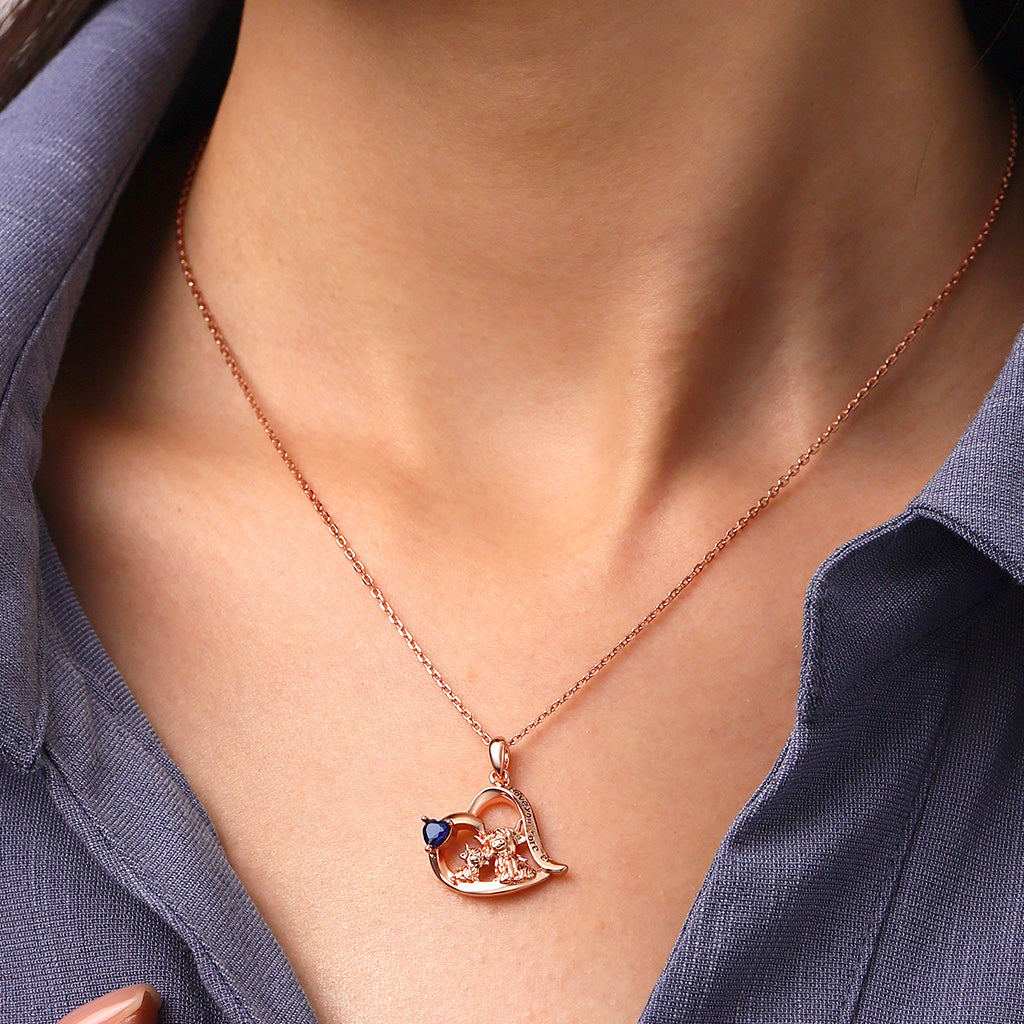 Gnoce "I love you forever" Highland Cow Heart Birthstone Necklace_7