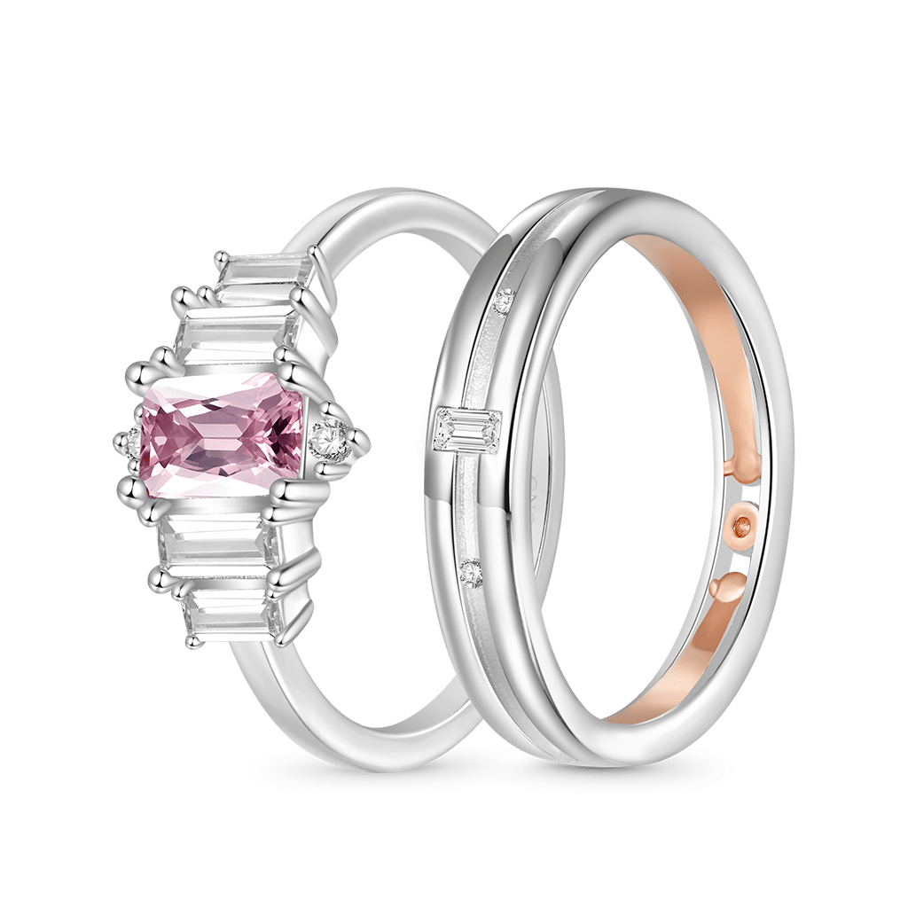 Gnoce Pink Cubic Zirconia Wedding Couple Rings_2