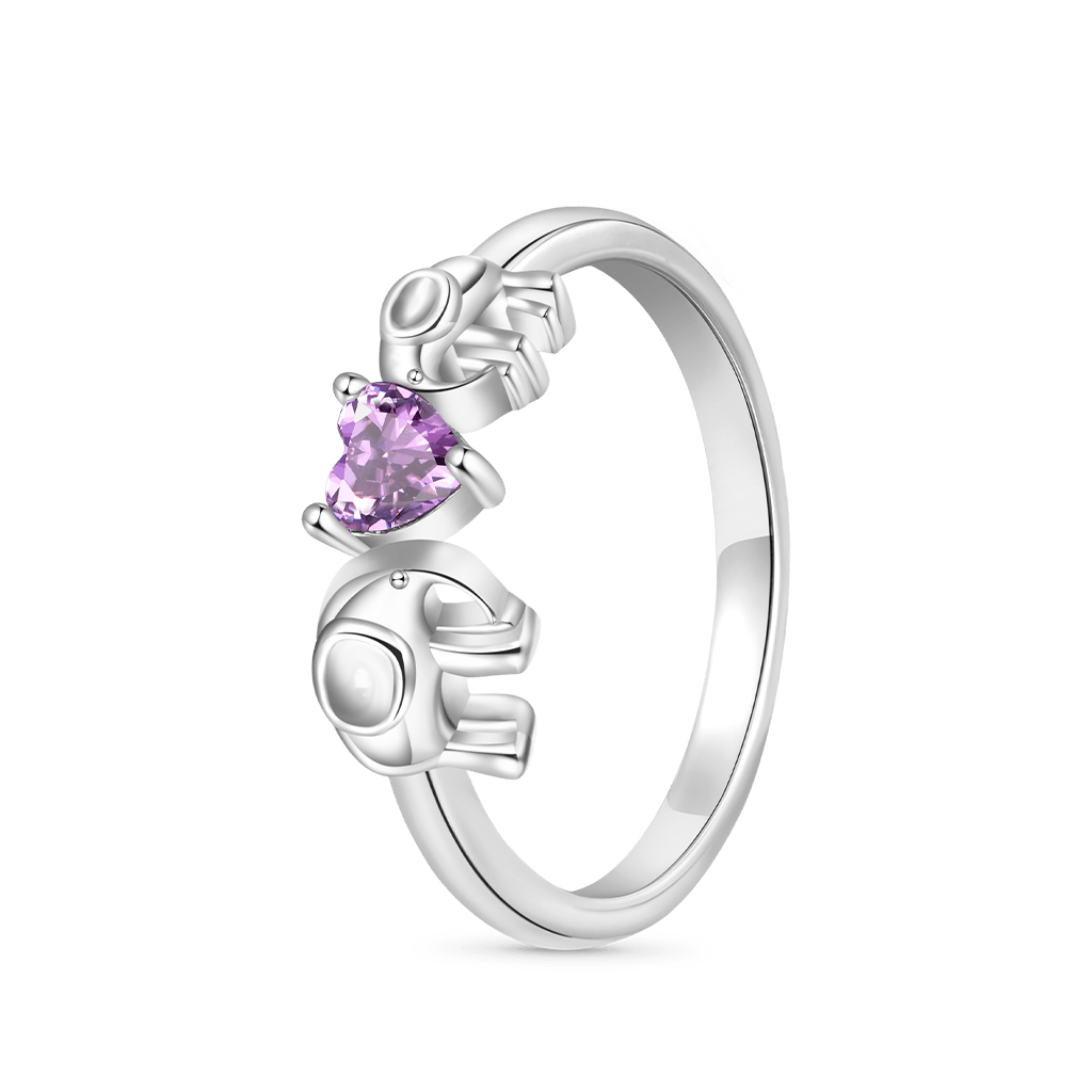 Gnoce Elephant Mother Love Child Heart Birthstone Ring_2