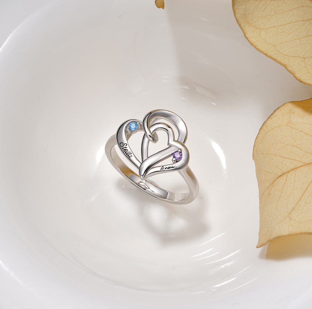 Gnoce Personalized Ladies' Double Heart Promise Ring_4