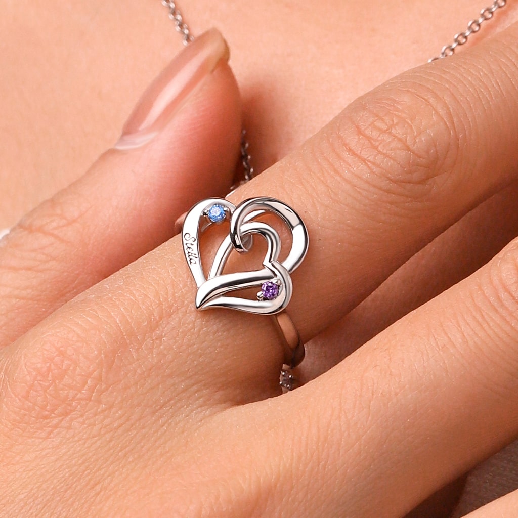 Gnoce Personalized Ladies' Double Heart Promise Ring_6