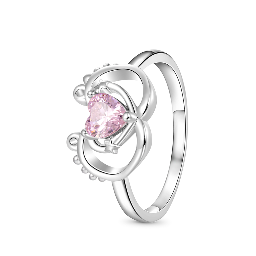 Gnoce Baby Footprint Heart Birthstone Ring_3