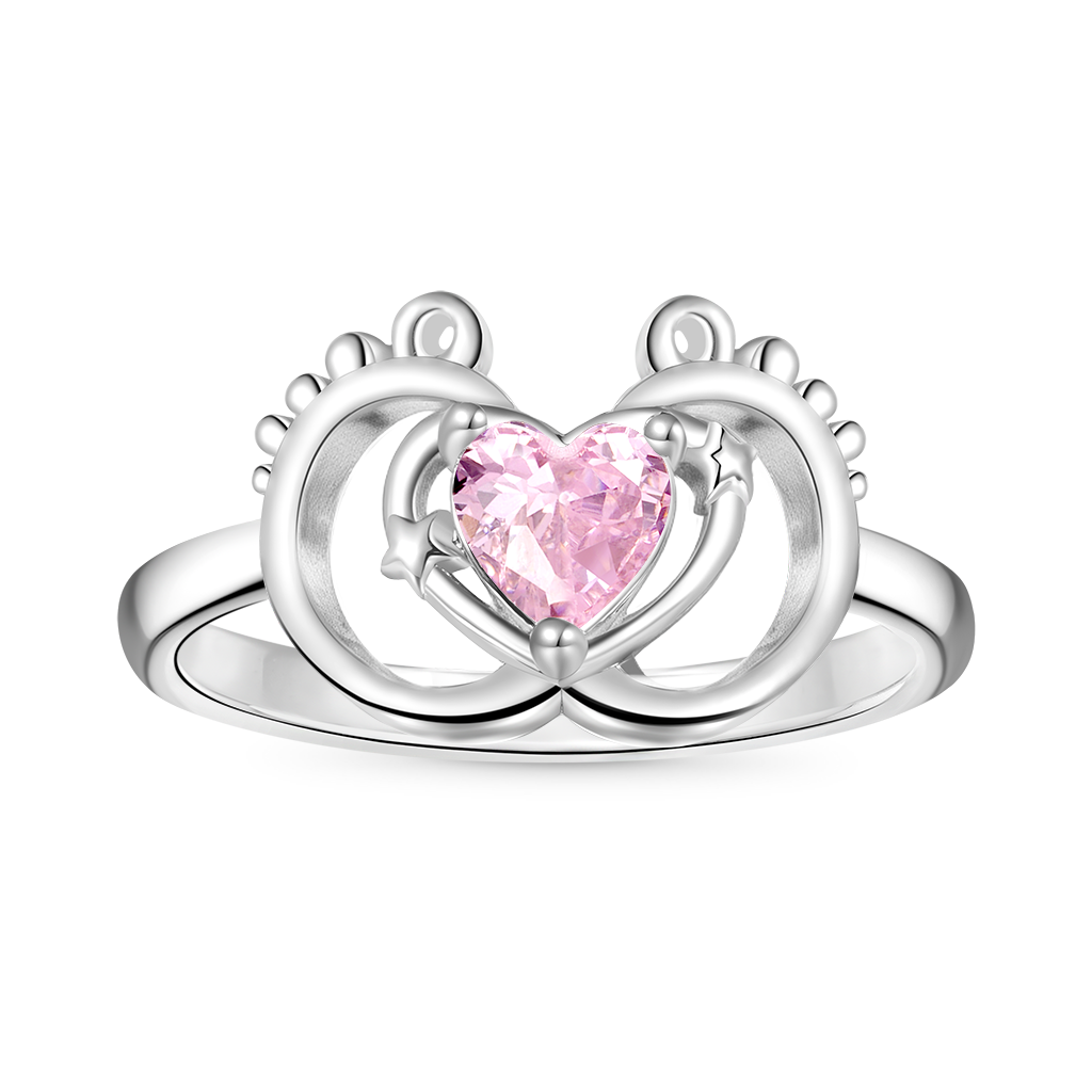 Gnoce Baby Footprint Heart Birthstone Ring_2