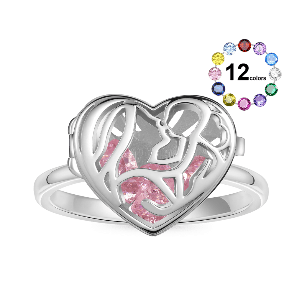 Gnoce Mother's Day Openable Hollow Heart with Diamond Ring_2