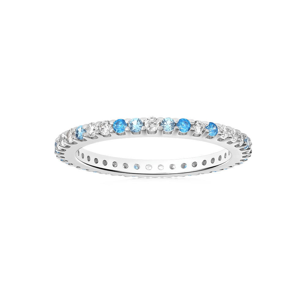 Gradient Blue And White Topaz Eternity Band Ring_3