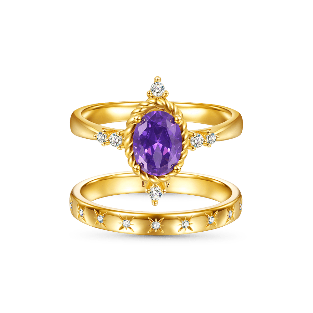 Oval Cut Amethyst Vintage Stacking Engagement Band Ring Set_1