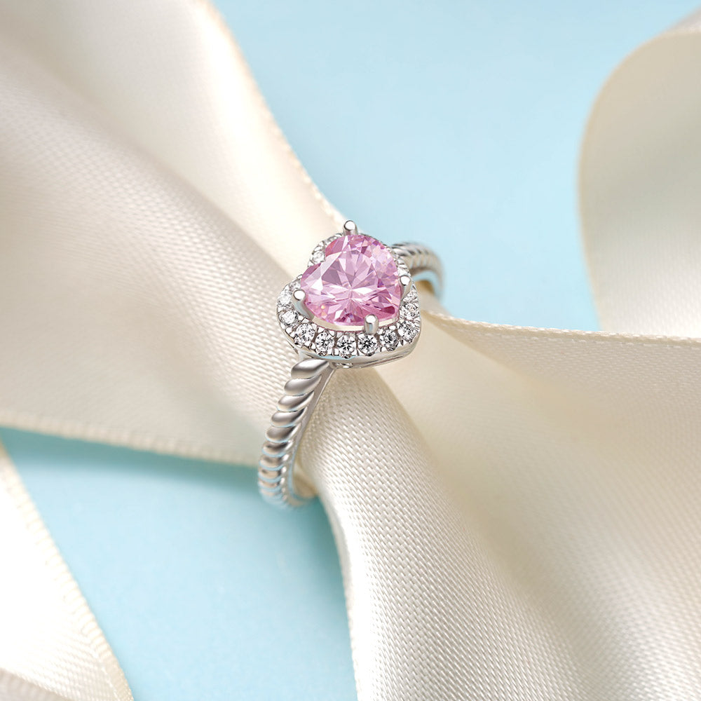 Pink Heart Halo Twisted Rope Engagement Ring_4