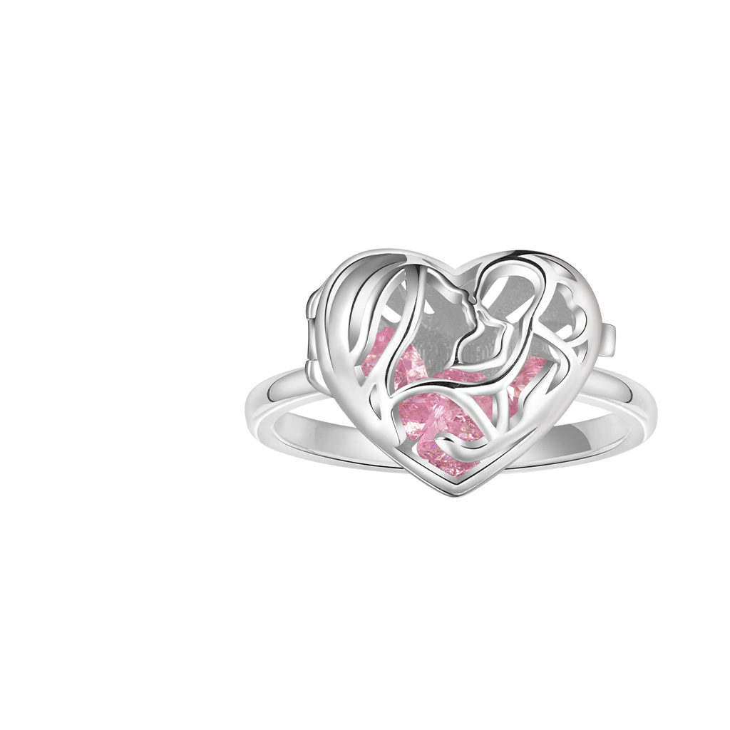 Gnoce Mother's Day Openable Hollow Heart with Diamond Ring_1