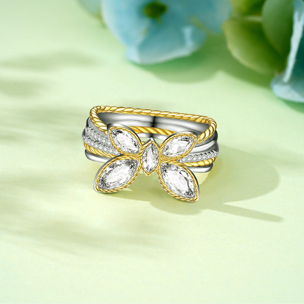 Gnoce Marquise Butterfly Two-tone Fashion Ring_4