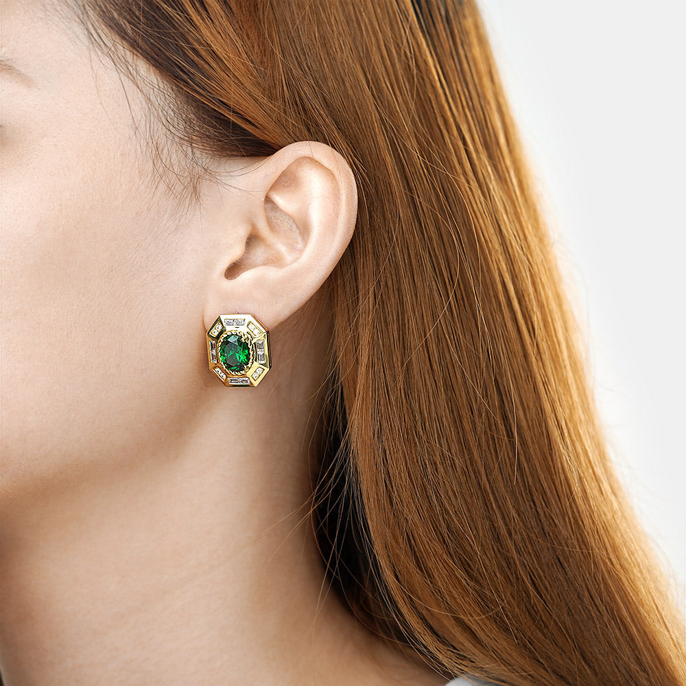 Gnoce Emerald Oval Vintage Statement Earrings_5