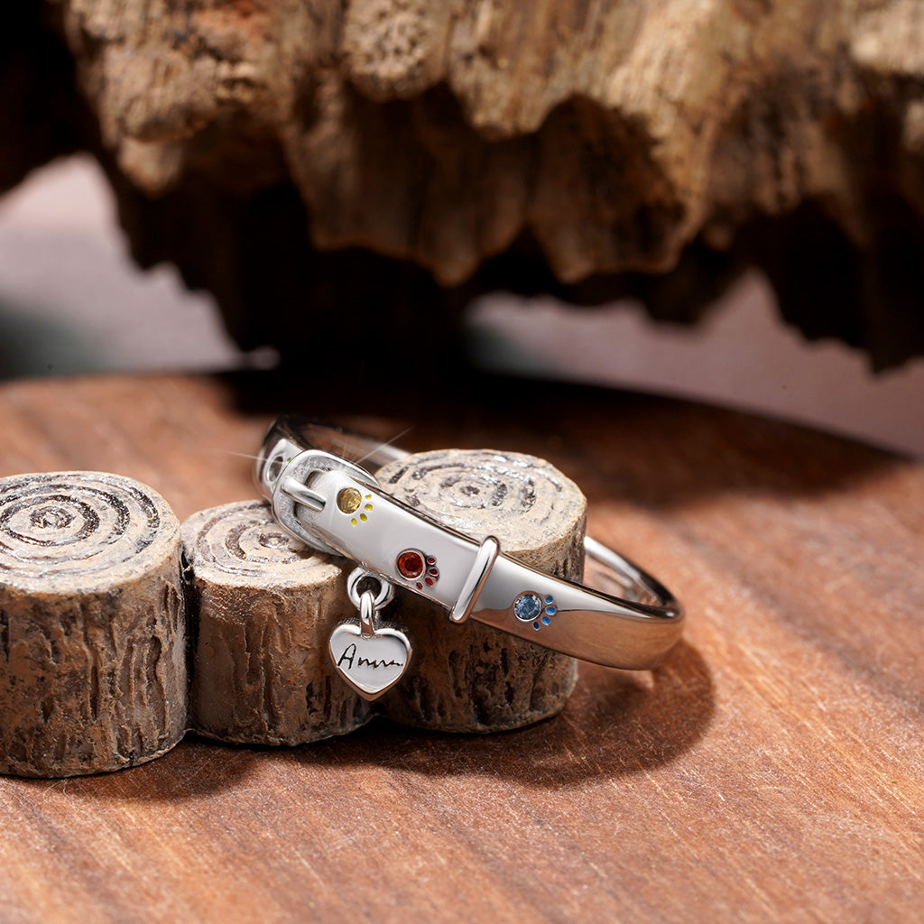 Gnoce Collar Paw Print Engravable Band Ring_4