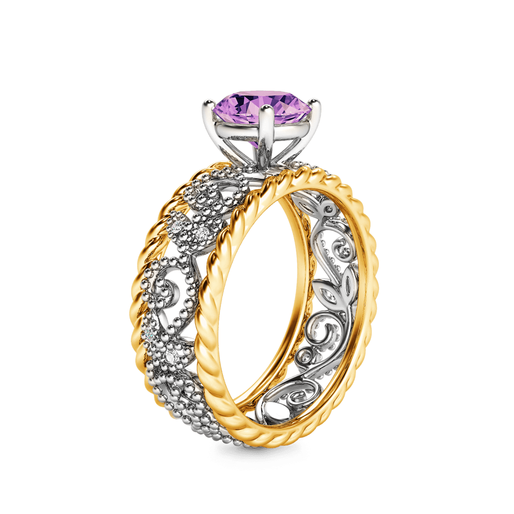 Gnoce Round Gemstone Twisted Rope Vintage Birthstone Band Ring_2