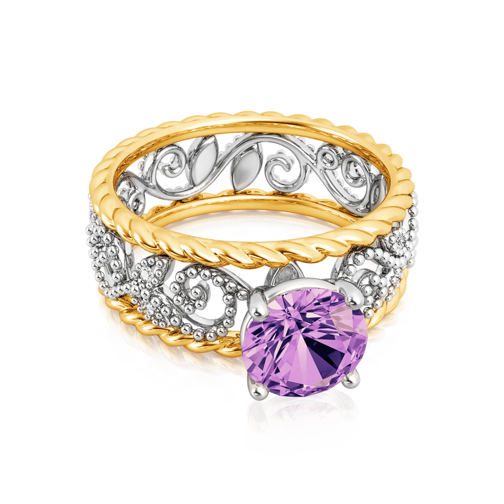 Gnoce Round Gemstone Twisted Rope Vintage Birthstone Band Ring_4