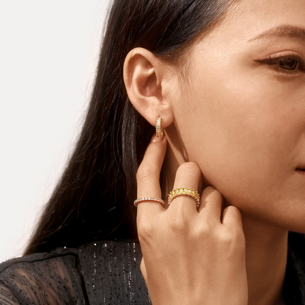 Gnoce Citrine Baguette Cut Eternity Hoop Earrings_4