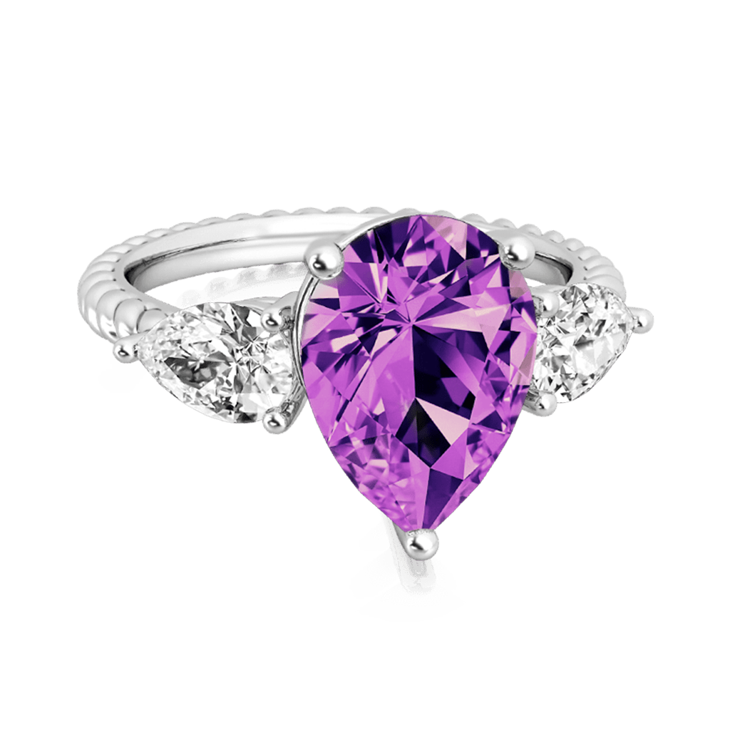 Gnoce Pear Amethyst Three-stone Twisted Rope Engagement Ring_2
