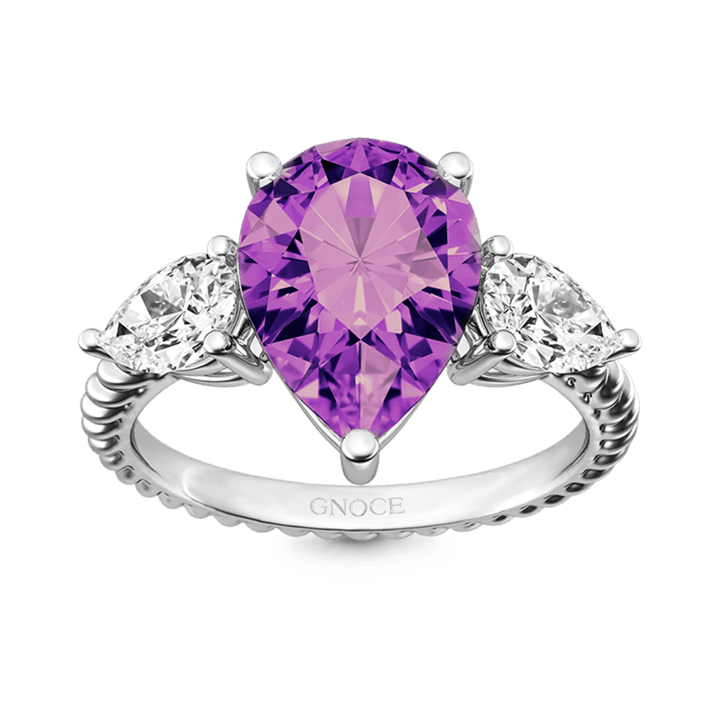 Gnoce Pear Amethyst Three-stone Twisted Rope Engagement Ring_1