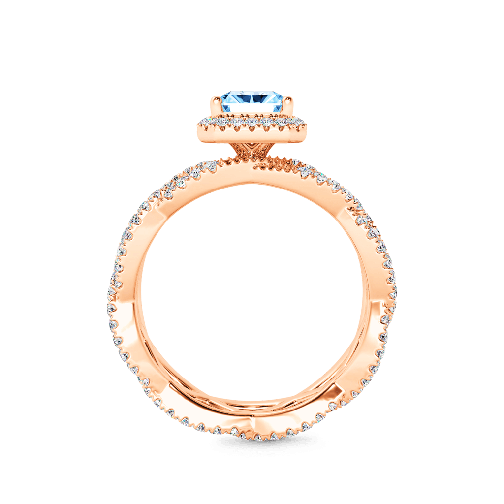 Gnoce Aquamarine Radiant-cut Halo Crossover Band Engagement Ring_4