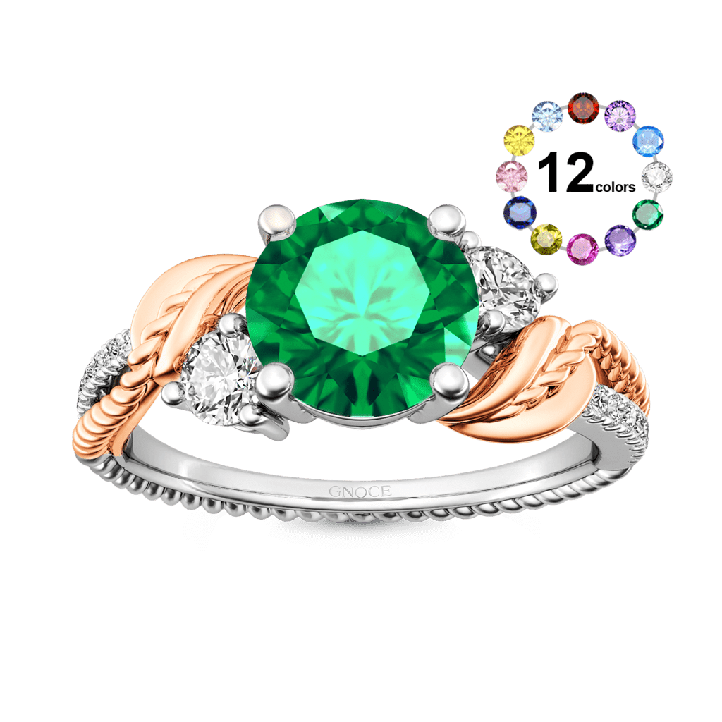 Gnoce Two-tone Three Stone Twisting Birthstone Ring_1
