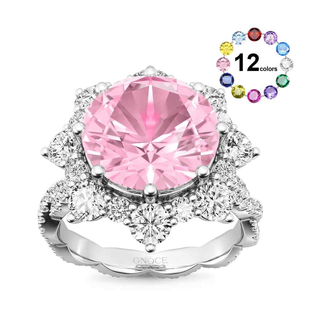 Gnoce Round-cut Cluster Halo Birthstone Ring_1