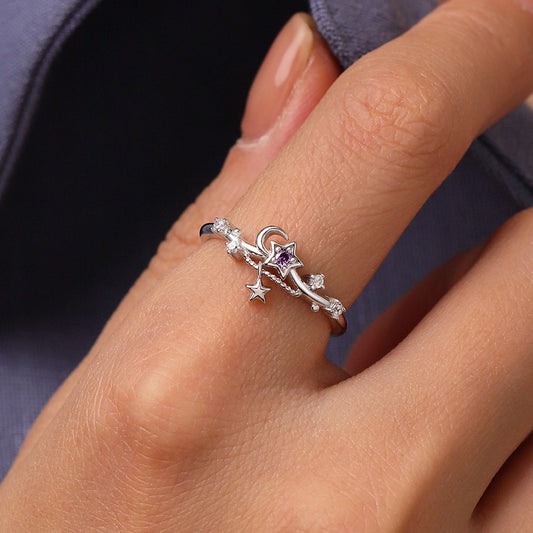 Gnoce Starry Blue Sparkling Moon Wave Ring_5