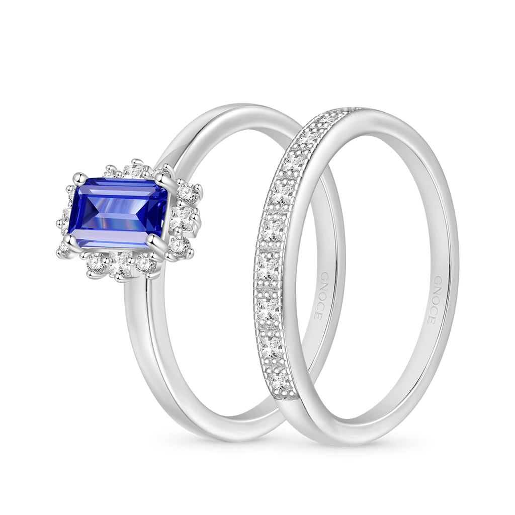 Gnoce Sparkling Tanzanite Blue Square Stacking Rings_2