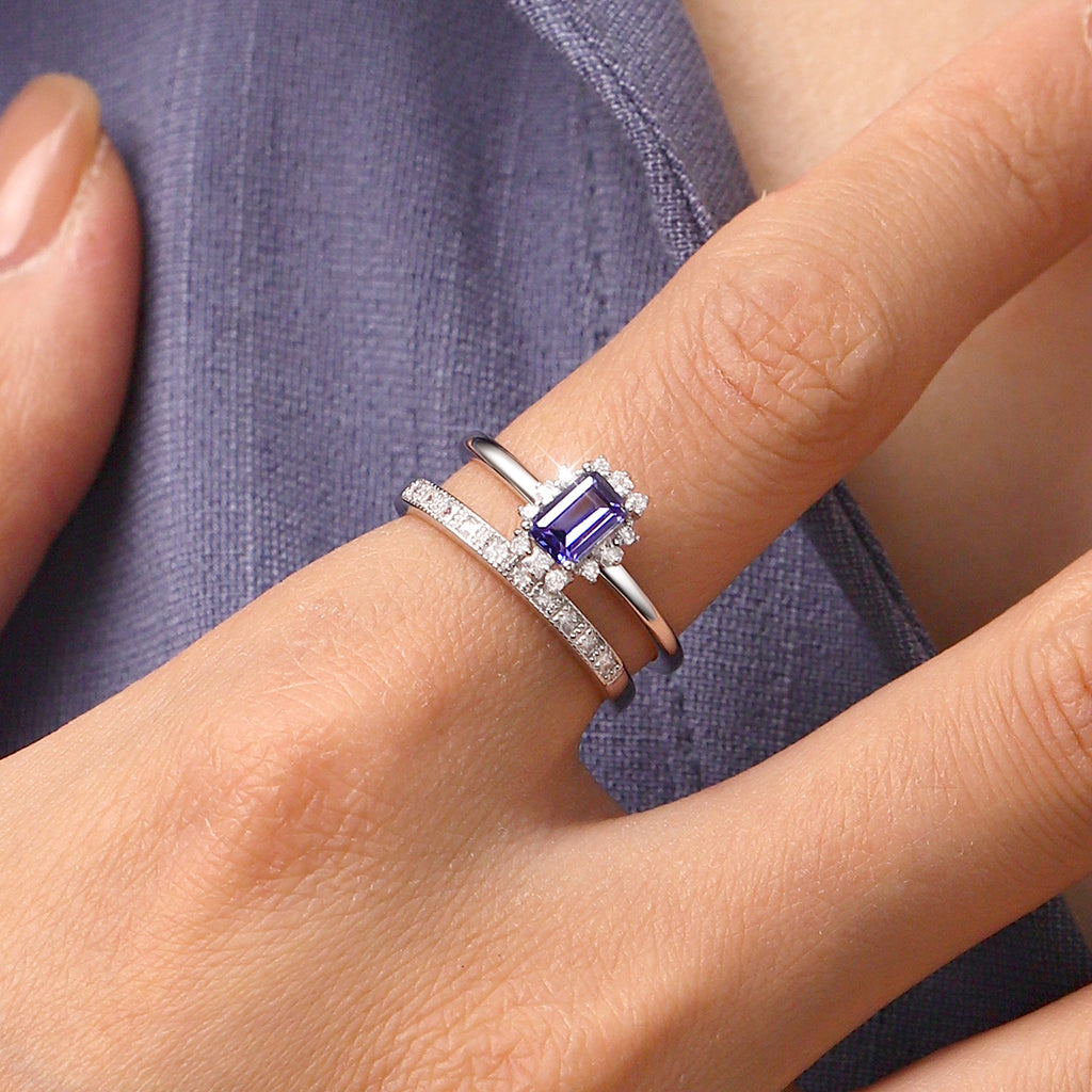 Gnoce Sparkling Tanzanite Blue Square Stacking Rings_4