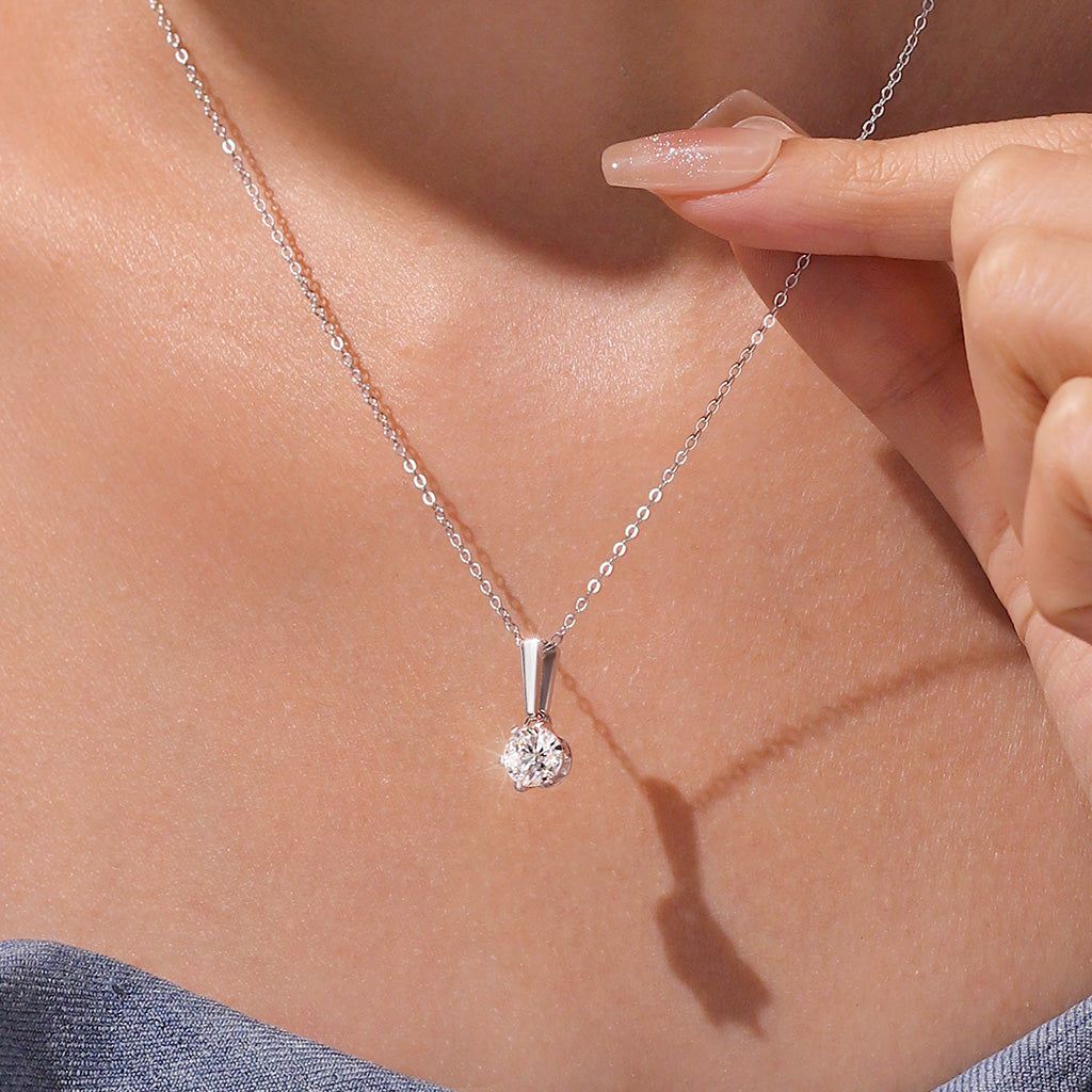 Gnoce Classic 1ct Round VVS Moissanite Drop Solitaire Pendant Necklace_5