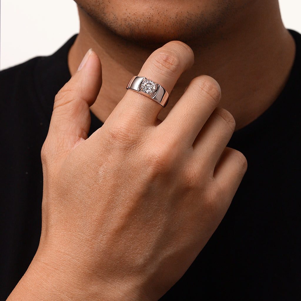 Gnoce Brilliant 1Ct Moissanite S925 Solitaire Men Engagement Ring_7
